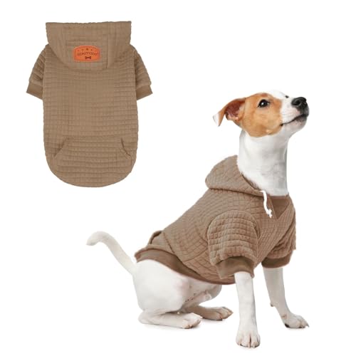 Image of BEAUTYZOO Dog Hoodies Sweater for Small Dogs,Waffle‑Like Laminated Pet Coat | Warm Dog Sweatshirt with Pocket & Leash Hole,Pullover Clothes for Girl Boy Dogs & Cats,Stretchy & Easy‑On‑Off,Chihuahua Puppy