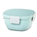 Produktbild Xavax Lunchbox groß, 1700 ml (Brotdose zum Mitnehmen, Brotzeitbox für Mikrowelle für kaltes und warmes Essen, Frühstücksbox mit Besteck, Deckel mit Clip, spülmaschinenfest) pastellblau/grau