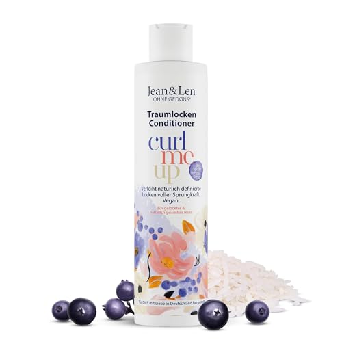 Jean & Len Acondicionador rizos de ensueño agua de arroz y bayas de acai, para cabello rizado y ondulado, combate el encrespamiento y aporta flexibilidad, sin parabenos ni siliconas, vegano, 300 ml