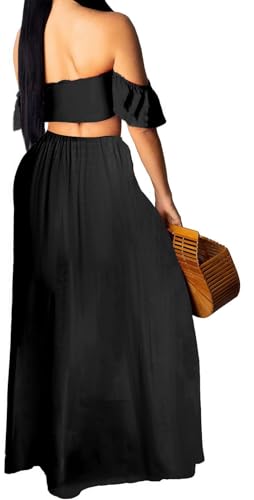 Image of Sexy Two Piece Sets for Women Vacation Elegant Sleeveless Top Long Split Maxi Dress Beach Swimwear