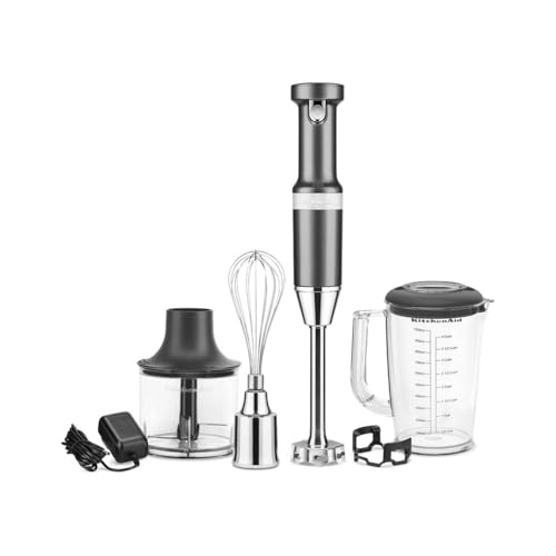 KitchenAid 5KHBBV83EMS Silber Medaille Drahtloser Stabmixer mit Zubehör