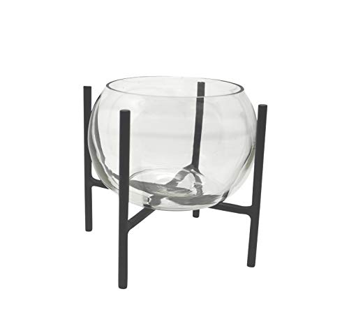 LaLe Living Vase Arzu en verre et fer noir - 18 x 23 cm - Vase en verre avec structure en métal