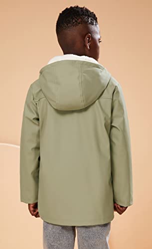 Image of SOLOCOTE Kids Rain Jacket Hooded Lined Rubber RainCoats for Girls Boys Waterproof Windproof SLN2256-Khaki Green-8Y