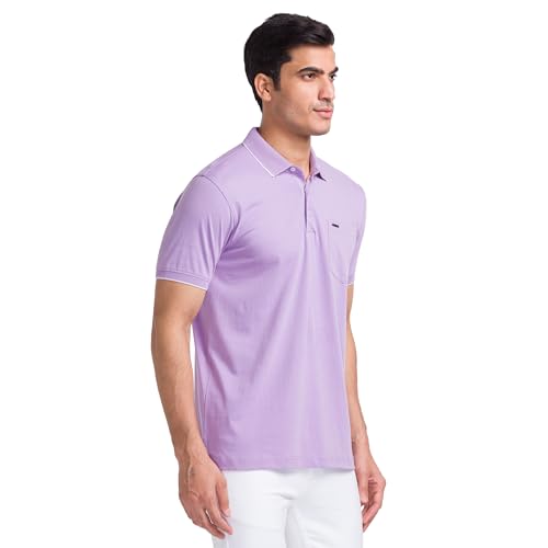 Image of Park Avenue Men Cotton Slim Fit Solid Pattern Polo Neck Casual T-Shirt