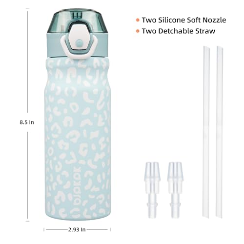 Image of BJPKPK 18 oz Water Bottle with Straw & Handle, Insulated Stainless Flask | Leak Proof Locking Lid, Thermal, Double Wall Vacuum, Metal, Keeps Hot /Cold, BPA Free, Travel & Sports, Light Blue Leopard