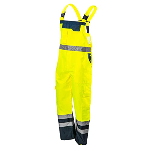 NEO TOOLS Herren Warnschutz-Latzhose, wasserabweisend, 100% Polyester Oxford mit PU-Beschichtung, regulierbare Hosenträger, Größe:S, gelb