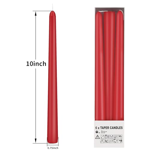 Image of KORCCI Taper Candles 10 Inch - Long Candles, 8 Hours Long Burning, Smokeless & Unscented & Dripless, for Weddings, Birthdays, Dinner Parties, Rituals, Prayer, Birthdays, Meditation (Red) (Pack of 2)