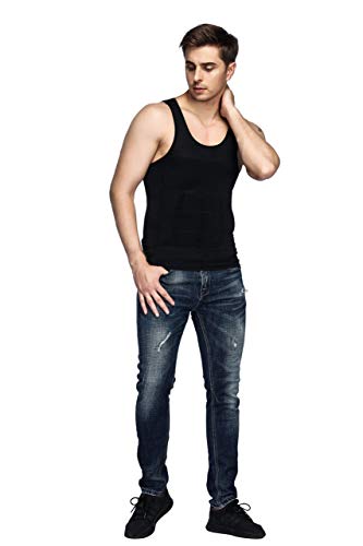 Odoland Men\'s 3 Pack Body Shaper Slimming Shirt Tummy Lose Weight Shirt, Black/Black/Black, M - Thumbnail 6