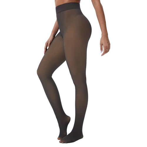 ZAKASA Fleece Lined Tights for Women: Thermal Stockings 220g High Waist Fake Translucent Winter Pantyhose M Black 1 Pack