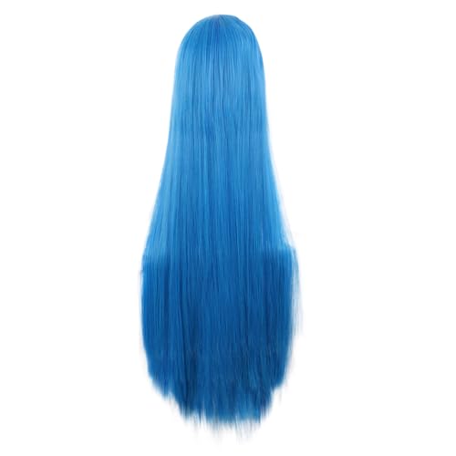 Image of MapofBeauty 40 Inch Oblique Bangs Anime Long Straight Wig, Mixed Light Blue