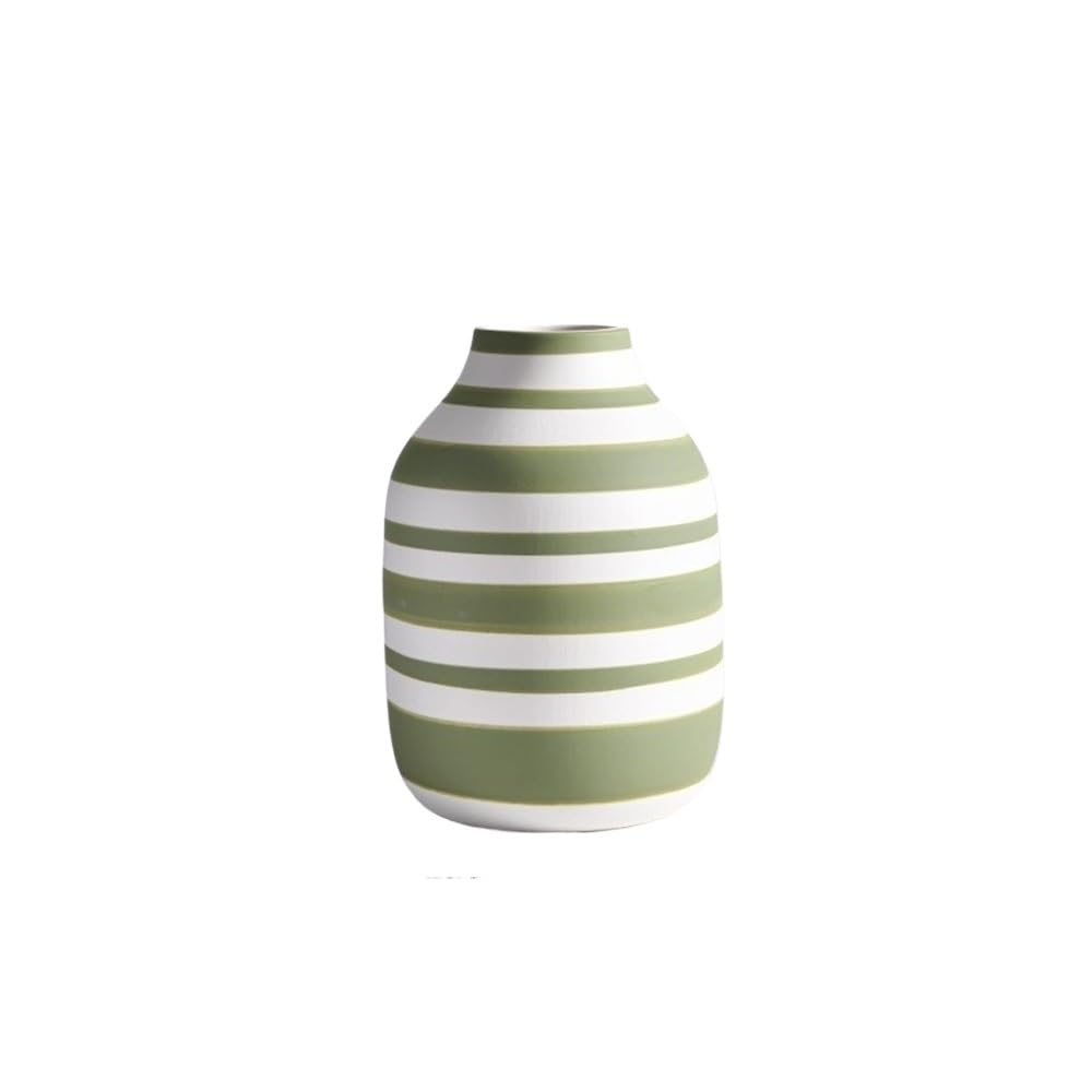 CHUOZI Vase for Flowers Striped Round Vintage Green Ceramic Flower Arrangement Home Living Room Entryway Decorative