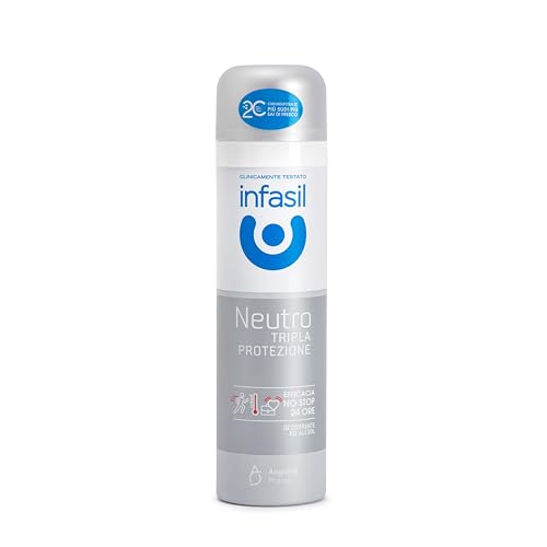 Infasil Deodorante Spray Neutro Tripla Protezione, Contro Sudore e cattivi odori, Efficace Fino a 24H, Deodorante Senza Alcool, con Molecola 2C, 150 ml