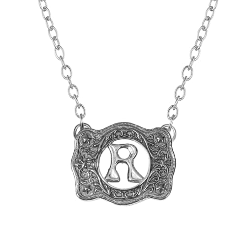 Belt Buckle Necklace Western Style Initial Letter Pendant Necklace, Decorative Belt Buckle Frame Design