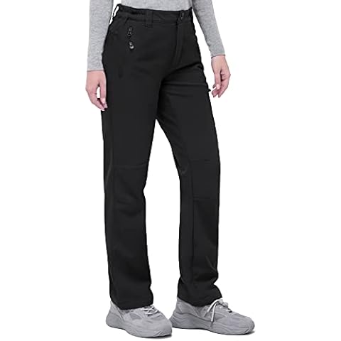 33,000ft Womens Hiking Pants Waterproof Walking Trousers Thermal Fleece Lined Ladies Winter Outdoor Windproof Warm Softshell Hiking Fishing Ski Snow Pants, Black, 31L*14 Cover
