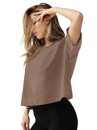 LASLULU Womens Cotton Short Sleeve Workout Shirts Loose Fit Crop Tops Yoga Gym Tee Casual Athletic Running T-Shirts3