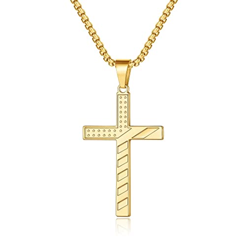 Ursteel Gold Cross Necklace for Men, American Flag Stainless Steel Cross Necklace Mens Cross Chain for Men Women Girls 22 Inch Cross Necklace Mens Gifts for Dad Son Boyfriend Valentines Gifts for Him