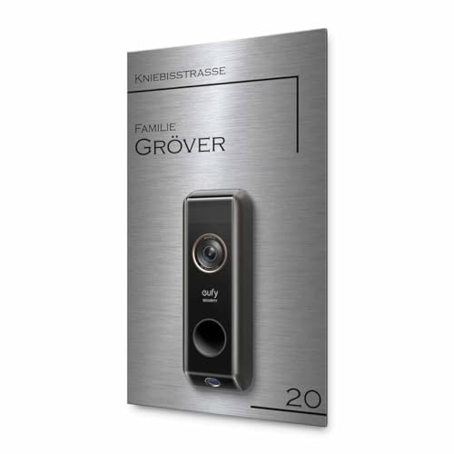 Hochwertiges Klingelschild für Eufy Dual S330 Video Türklingel - personalisiertes Namensschild aus Edelstahl mit Gravur | hochwertiges Funkklingel Zubehör