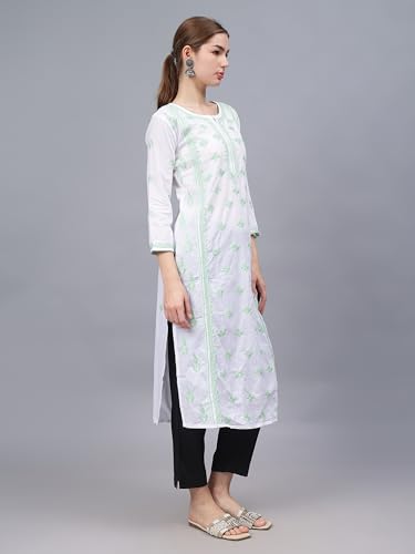 Image of Seva Chikan Hand Embroidered Lucknowi Chikankari Cotton Straight Kurta for Women SCL4567
