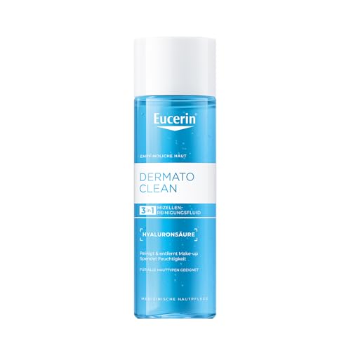 Eucerin DermatoClean Mizellen-Reinigungsfluid 3 in 1 200 ml, Mizellenwasser mit Hyaluronsäure zur milden Gesichtsreinigung, feuchtigkeitsspendender Toner entfernt Gesichts- und Augen-Make-up
