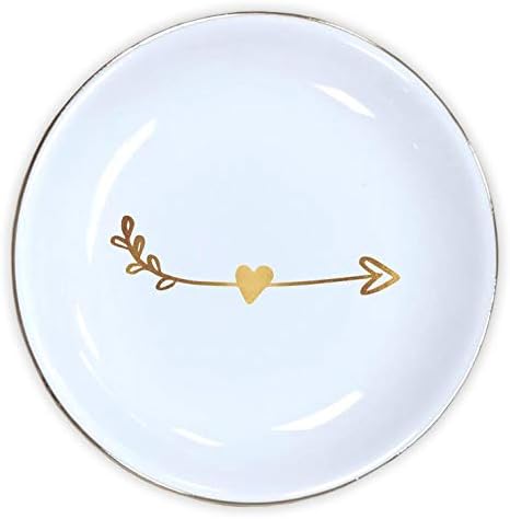 Heart with Arrow Ring Holder Ring Dish White & Decorative Gold | Ring, Bracelet, Jewelry, Ceramic Trinket Tray/Dish | Wedding Ring, Earrings, Diamond Ring & Engagement Ring | Office & Home Decor…