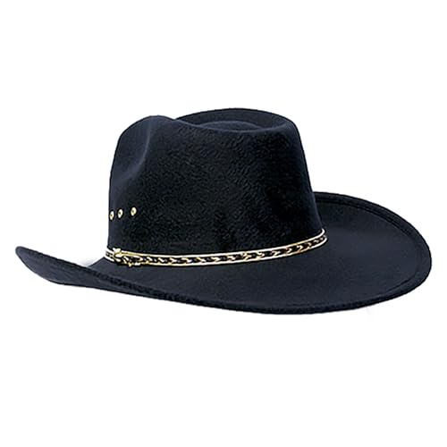 Faux Felt Wide Brim Western Cowboy Hat Elastic Band-Black-S/M - Thumbnail 3