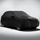 Audi Fahrzeugabdeckung für Innenbereich, Schwarz mit weißen Audi Ringen, Atmungsaktives Polyester, Passgenau, mit Transporttasche