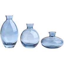 Modern Decorative Mini Flowers Vases, Glass Bud Vase Set of 3, Cute Small Clear Vases, Handmade Glass Flower Vase for Floral Arrangements, Tiny Centerpiece for Home Office Wedding Partyblue