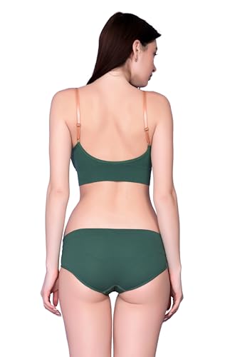 Image of Spiaty Women's Cotton & Spendex Padded Non-Wired Full-Coverage Bra and Panty Set(012 Green 30)