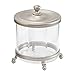 mDesign Round Bathroom Vanity Countertop Divided Storage Canister Plastic Jar with Metal Lid for Cotton Swabs, Rounds, Balls, Makeup Sponges, Blenders, Bath Salts - 2 Pack - Clear/Satin