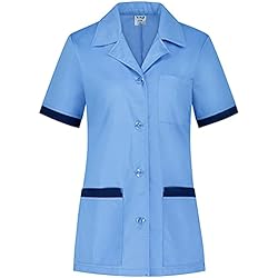 Uniformes De Trabajo Para Mujeres Gorditas B-well Gabi Uniforme Empleada Hogar Casaca con Botones Enfermeras Uniforme Limpieza Mujer Casaca Mujer Cuello Solapa Uniforme Manga Corta Cuello V Azul L