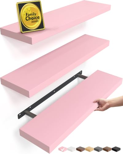 Image of BAYKA Pink Floating Shelves 22.5in, Set of 3, Wall Mounted for Wall Decor