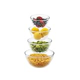 Cuiselect 4pc Glass Mixing Bowls Sets (2.80QT, 1.64QT, 1.16QT, 0.85QT), Nesting Mixing Bowls for Cooking Prep, Baking, Storage, Large Salad Bowls Sets-Dishwasher Microwave Freezer Safe