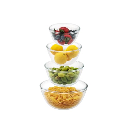 Cuiselect 4pc Glass Mixing Bowls Sets (2.80QT, 1.64QT, 1.16QT, 0.85QT), Nesting Mixing Bowls for Cooking Prep, Baking, Storage, Large Salad Bowls Sets-Dishwasher Microwave Freezer Safe