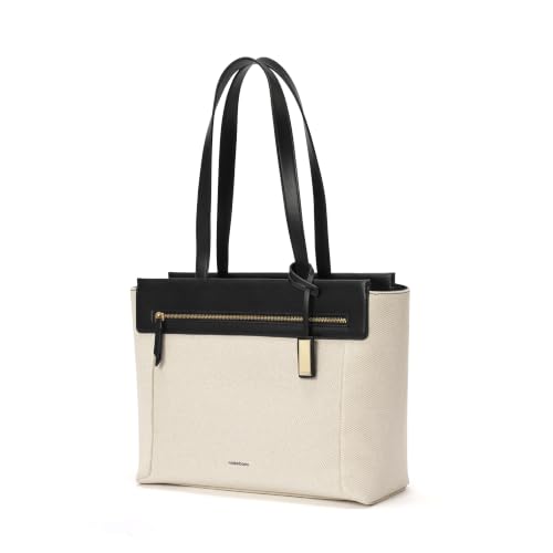 Image of MOKOBARA The Dawn Tote Bag for Women | Premium Vegan Leather Office & Daily Use Handbag | Fits 14 Inch Laptop | Water Resistant Shoulder Bag with Zip Closure | Cotton Cloud | Off White