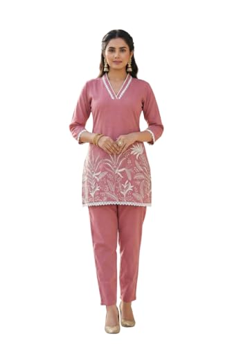 Image of SUNDARTA Women's Rayon Slub Kurta Set | Solid Straight Kurta with Pant | Elegant Ethnic Wear for Office, Casual & Festive Use