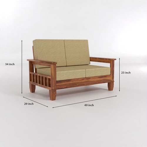 Image of Sheesham Wooden 5 Seater Sofa Set for Living Room | Rosewood Cushion Sofa with Side Newspaper Holder for Home & Office | Solid Wood Sofa Set for Lounge (Honey, 3+2 Seater)