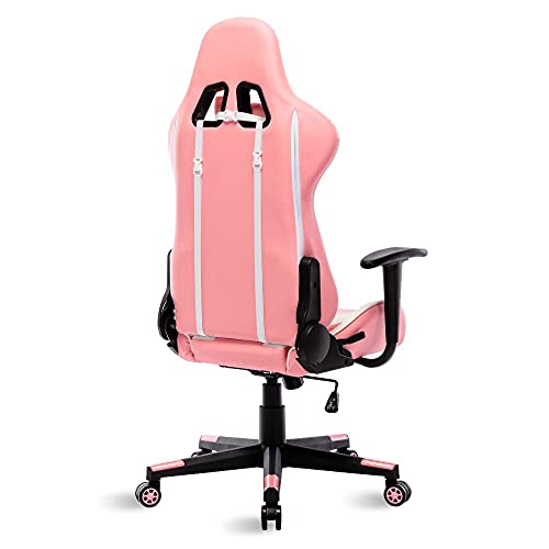 Cadeira Gamer Rosa e Branco Healer Strike Reclinável Giratória