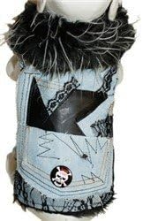 Denim & Lace Faux Fur Collar Jacket Set - for Dogs (Medium (Chest 16-18", Neck 13-15"), Denim Blue)