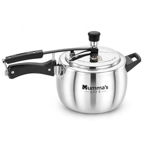 Mumma's LIFE Cooker 5 Litres Stainless Steel | Heavy-Duty Silver Pressure Cooker with Inner Lid | Cool-Touch Handles | ISI Certified Lock System | Induction & Gas Stove Compatible