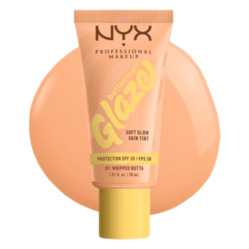 NYX Professional Makeup Fondotinta Illuminante, Per Tutti i Tipi di Pelle, Incarnato Uniforme e Luminoso, Effetto Naturale e Tenuta fino a 12H, Con SPF 30, Buttermelt Glaze, TonalitĂ : 01 Whipped Butta