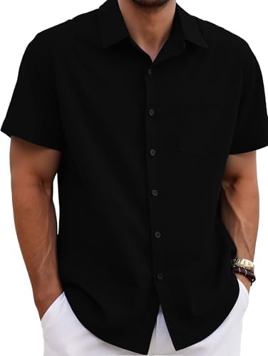 Mens Button Down Short Sleeve Shirt Casual Button Up Dress Shirts for Men Beach Summer Tops with Pocket