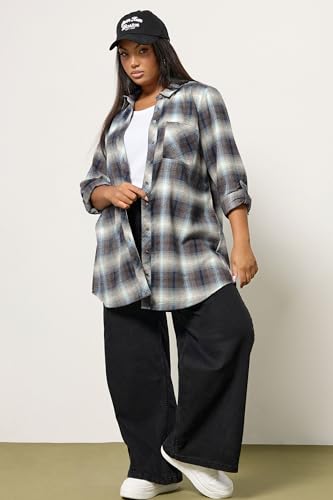 Yours Curve Check Boyfriend Shirt - Women's - Plus Size Curve Blue - Image 2