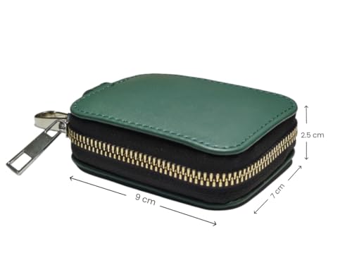 Image of Premium Eco-Friendly Universal Leather TWS earpod Storage Pouch Zip Lock with Hook Compatible with All Generation Apple Airpods - (Cover Only) (Green)