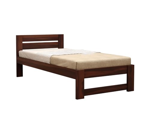 Image of BM WOOD FURNITURE Solid Sheesham Wood Single Bed Without Storage - Elegant and Functional Bedroom Furniture (Walnut Finish)