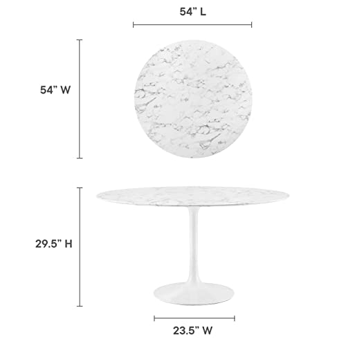 Image of Modway Lippa Round 54 inch Mid-Century Modern Artificial Marble Dining Table in White