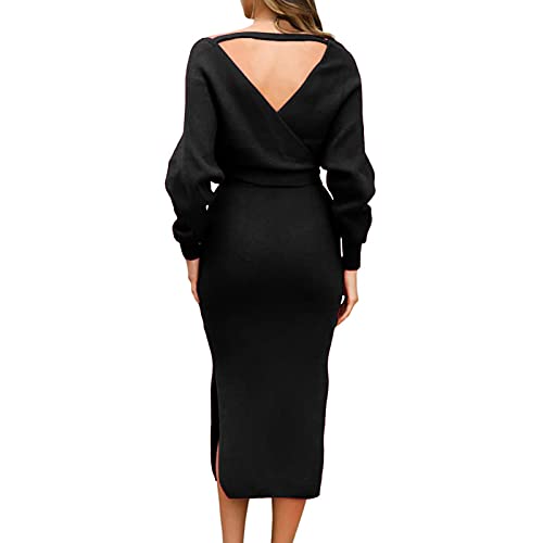 Robe pull femme col en V idéale pour vos sorties et soirées chic dos nu