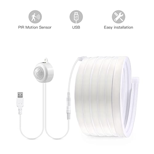 Image of 5V USB Motion Sensor COB LED Light Strip 3.3FT /1M Motion Activated Indoor Under Bed Lights Under Cabinet Lights 6500K White Neon LED Strip for Stairs, Under Bed, Closet, Cabinet