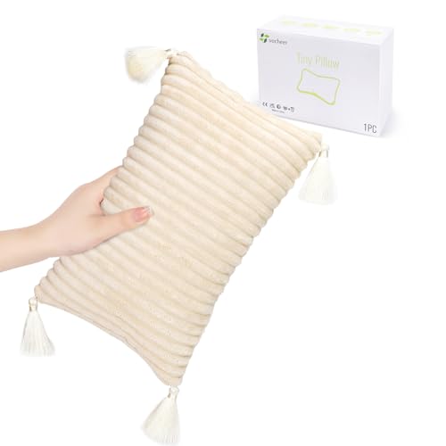 vocheer Small Travel Pillow with Tassels, 11'x 7' Neck Pillow for Sleeping, Mini Travel Pillows, Tiny Pillows for Neck, Wrist, Lumbar and Knee, Pets, Machine Washable,Beige-1pc