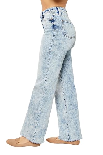 Judy Blue Women's High-Rise Mineral Wash Raw Hem Wide Leg Jeans2