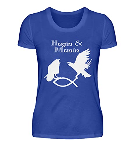 T-shirt femme bleu L Hugin & Munin motif imprimé corbeaux